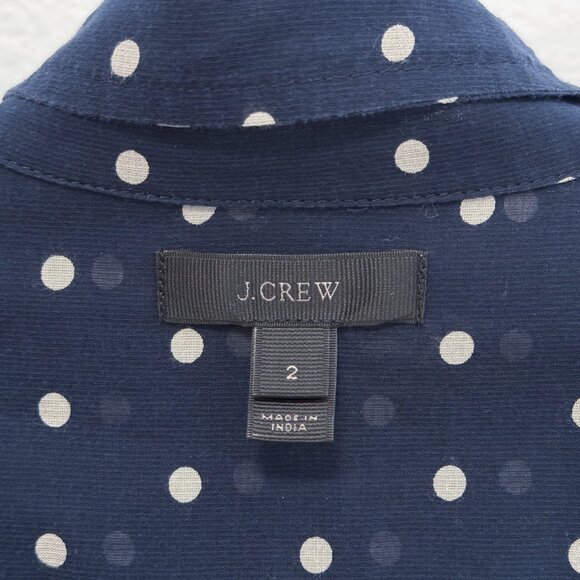 J. Crew Navy Polka Dot Long Sleeve Button Front Top Size 2 Cotton & Silk Blend - Picture 7 of 11